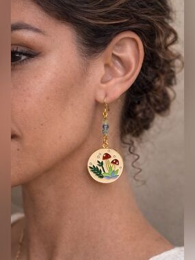 Mushroom and Leaf Dangle Earrings